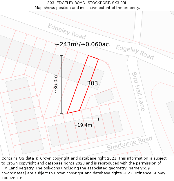 303, EDGELEY ROAD, STOCKPORT, SK3 0RL: Plot and title map