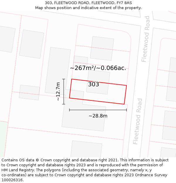 303, FLEETWOOD ROAD, FLEETWOOD, FY7 8AS: Plot and title map