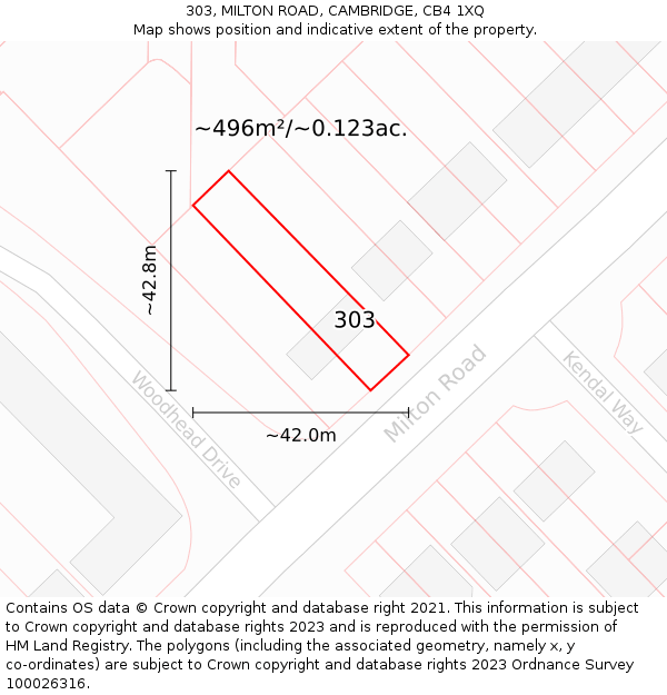 303, MILTON ROAD, CAMBRIDGE, CB4 1XQ: Plot and title map