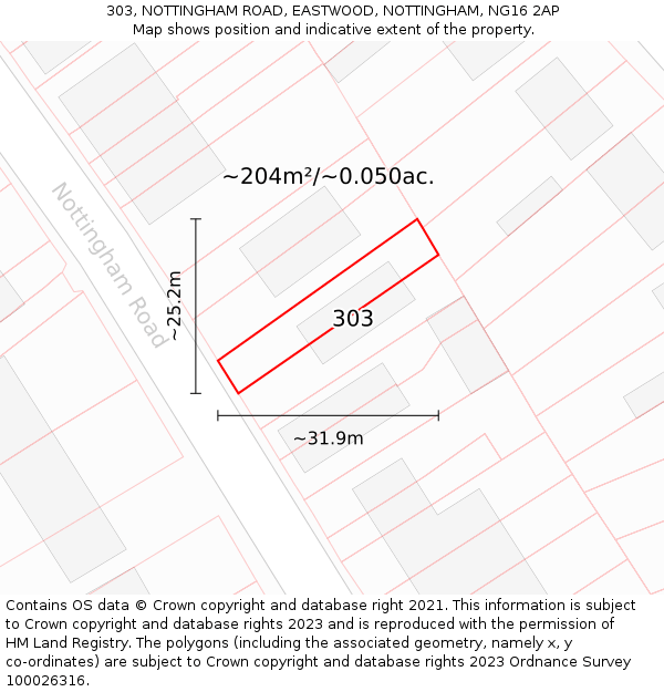 303, NOTTINGHAM ROAD, EASTWOOD, NOTTINGHAM, NG16 2AP: Plot and title map