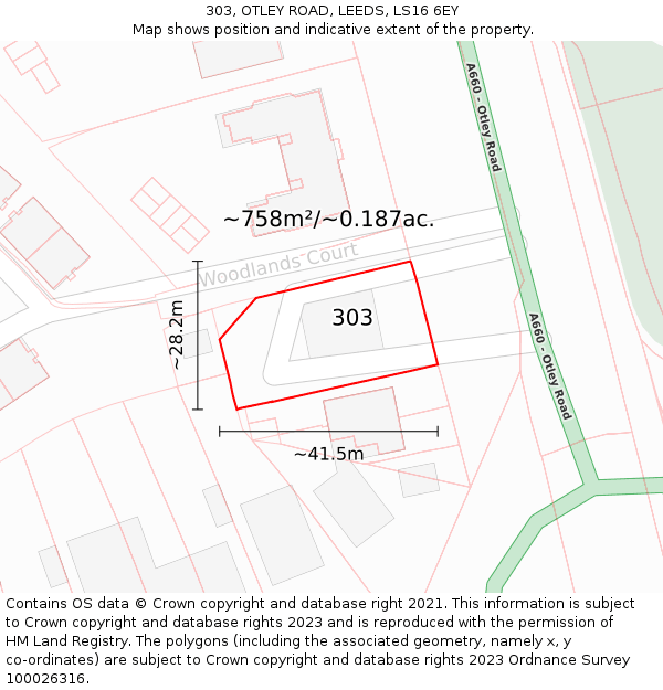 303, OTLEY ROAD, LEEDS, LS16 6EY: Plot and title map