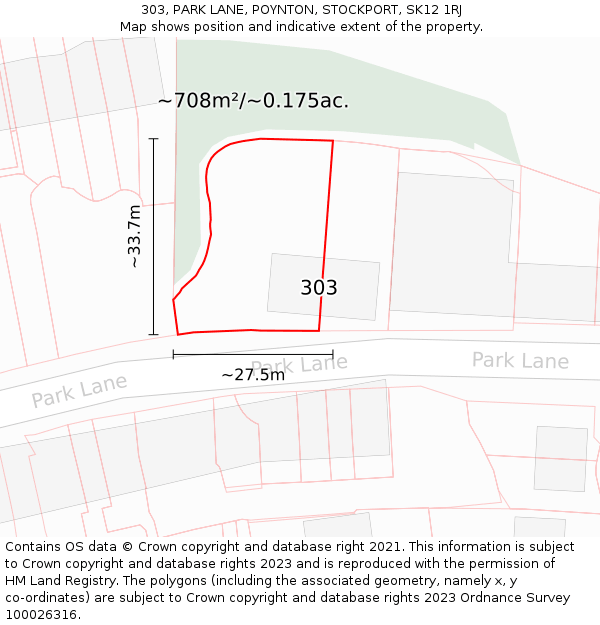 303, PARK LANE, POYNTON, STOCKPORT, SK12 1RJ: Plot and title map