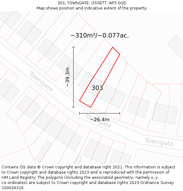 303, TOWNGATE, OSSETT, WF5 0QD: Plot and title map