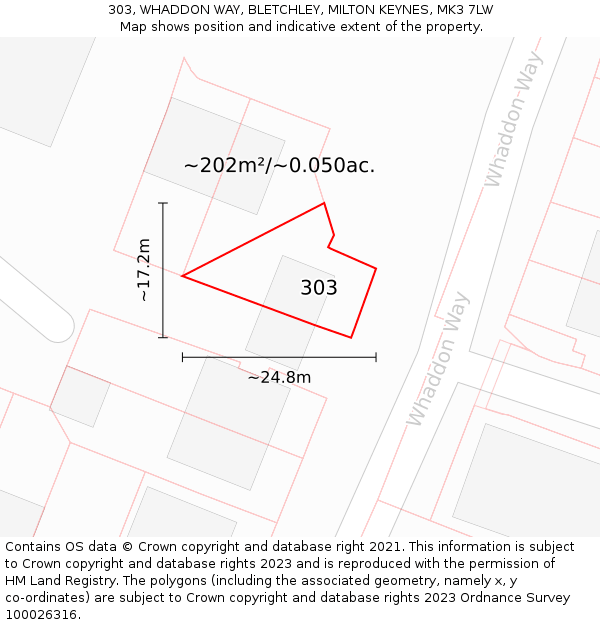 303, WHADDON WAY, BLETCHLEY, MILTON KEYNES, MK3 7LW: Plot and title map