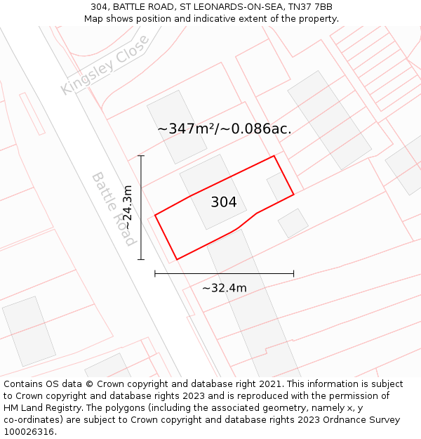 304, BATTLE ROAD, ST LEONARDS-ON-SEA, TN37 7BB: Plot and title map