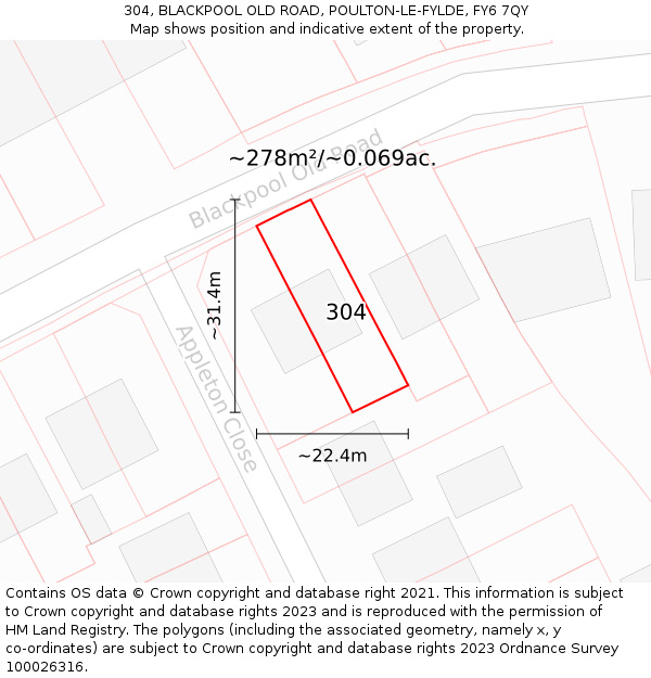 304, BLACKPOOL OLD ROAD, POULTON-LE-FYLDE, FY6 7QY: Plot and title map