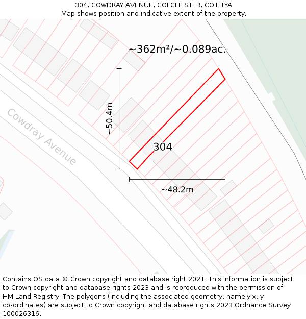 304, COWDRAY AVENUE, COLCHESTER, CO1 1YA: Plot and title map