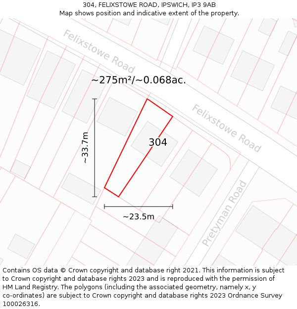 304, FELIXSTOWE ROAD, IPSWICH, IP3 9AB: Plot and title map