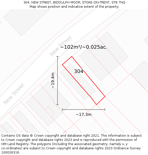 304, NEW STREET, BIDDULPH MOOR, STOKE-ON-TRENT, ST8 7NQ: Plot and title map