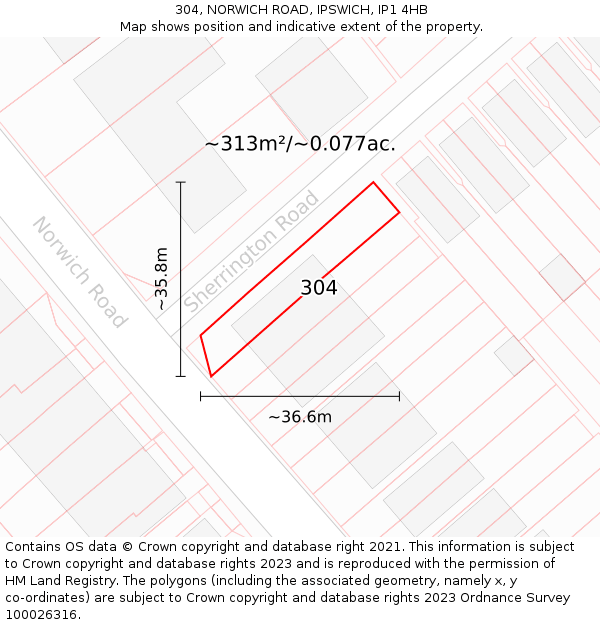304, NORWICH ROAD, IPSWICH, IP1 4HB: Plot and title map