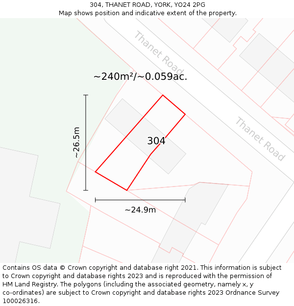 304, THANET ROAD, YORK, YO24 2PG: Plot and title map