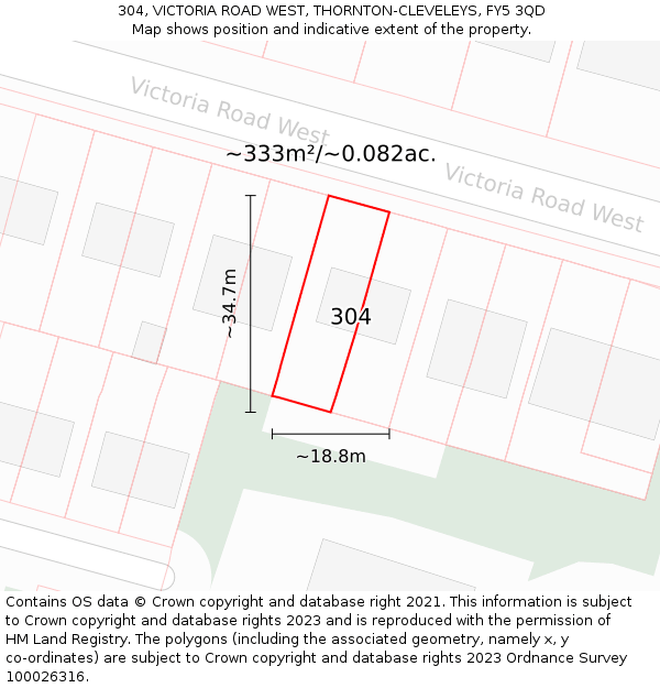 304, VICTORIA ROAD WEST, THORNTON-CLEVELEYS, FY5 3QD: Plot and title map