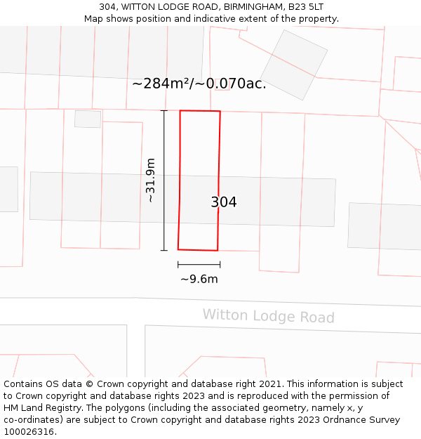 304, WITTON LODGE ROAD, BIRMINGHAM, B23 5LT: Plot and title map