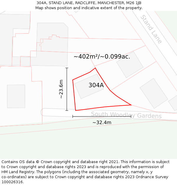 304A, STAND LANE, RADCLIFFE, MANCHESTER, M26 1JB: Plot and title map