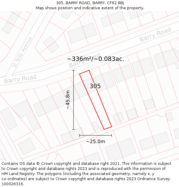 305, BARRY ROAD, BARRY, CF62 8BJ: Plot and title map