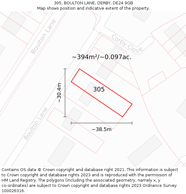 305, BOULTON LANE, DERBY, DE24 9GB: Plot and title map