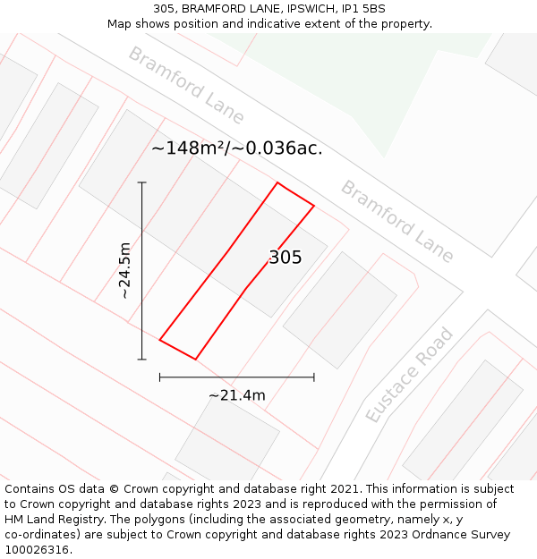 305, BRAMFORD LANE, IPSWICH, IP1 5BS: Plot and title map