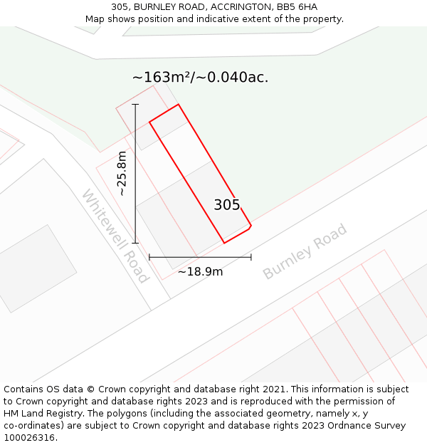 305, BURNLEY ROAD, ACCRINGTON, BB5 6HA: Plot and title map