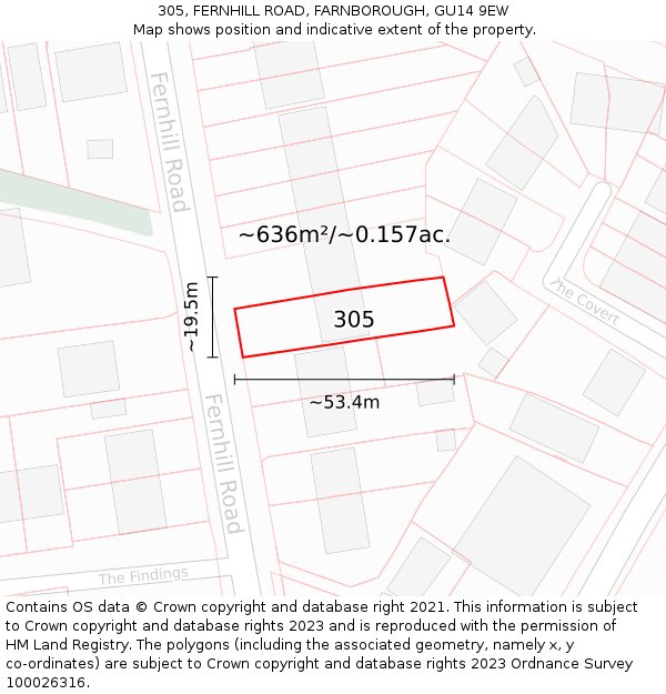 305, FERNHILL ROAD, FARNBOROUGH, GU14 9EW: Plot and title map