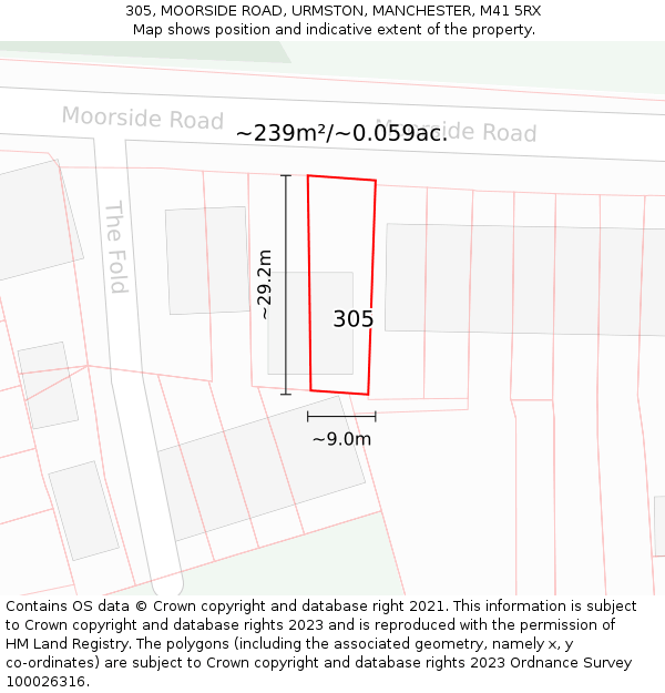 305, MOORSIDE ROAD, URMSTON, MANCHESTER, M41 5RX: Plot and title map