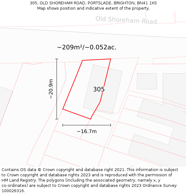 305, OLD SHOREHAM ROAD, PORTSLADE, BRIGHTON, BN41 1XS: Plot and title map