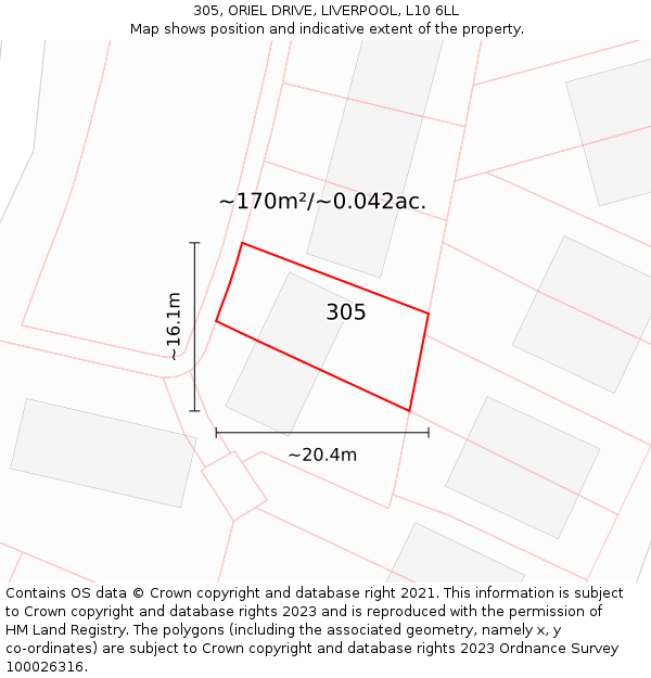 305, ORIEL DRIVE, LIVERPOOL, L10 6LL: Plot and title map