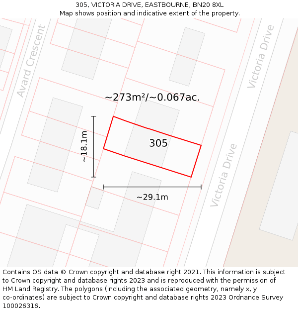 305, VICTORIA DRIVE, EASTBOURNE, BN20 8XL: Plot and title map