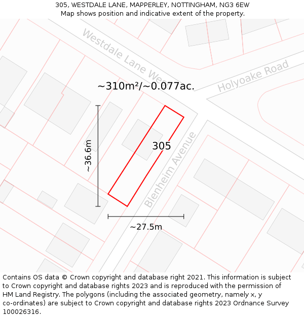 305, WESTDALE LANE, MAPPERLEY, NOTTINGHAM, NG3 6EW: Plot and title map