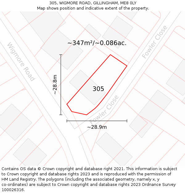 305, WIGMORE ROAD, GILLINGHAM, ME8 0LY: Plot and title map