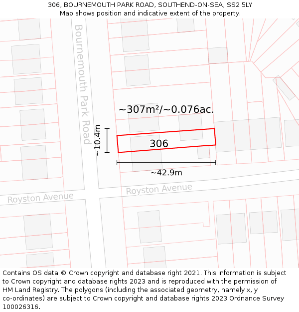 306, BOURNEMOUTH PARK ROAD, SOUTHEND-ON-SEA, SS2 5LY: Plot and title map