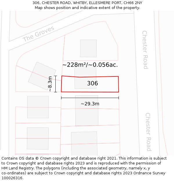 306, CHESTER ROAD, WHITBY, ELLESMERE PORT, CH66 2NY: Plot and title map