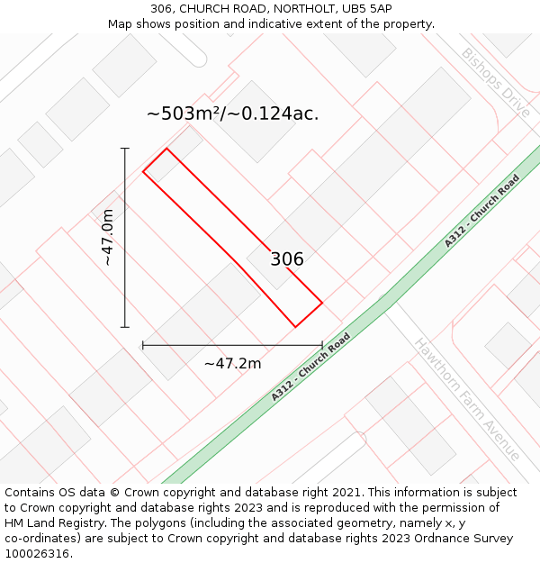 306, CHURCH ROAD, NORTHOLT, UB5 5AP: Plot and title map