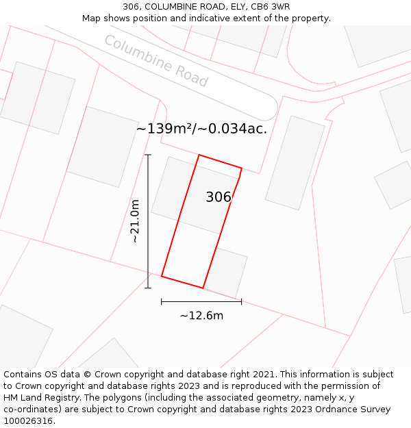 306, COLUMBINE ROAD, ELY, CB6 3WR: Plot and title map