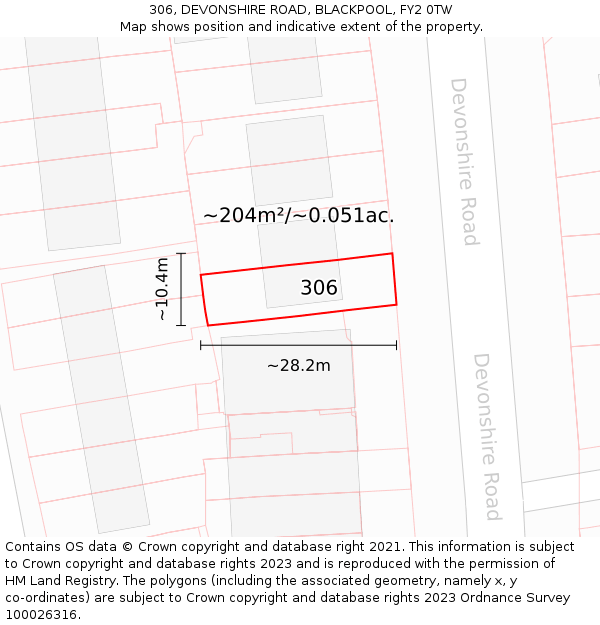 306, DEVONSHIRE ROAD, BLACKPOOL, FY2 0TW: Plot and title map