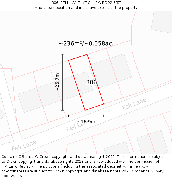 306, FELL LANE, KEIGHLEY, BD22 6BZ: Plot and title map