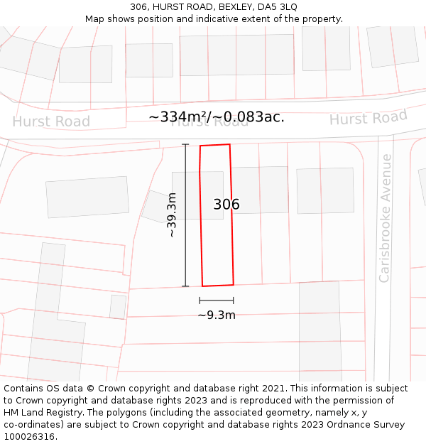 306, HURST ROAD, BEXLEY, DA5 3LQ: Plot and title map