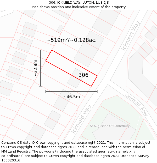 306, ICKNIELD WAY, LUTON, LU3 2JS: Plot and title map