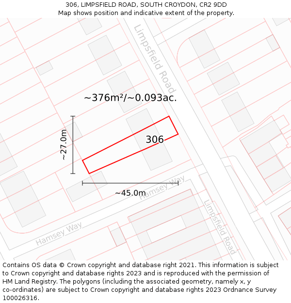 306, LIMPSFIELD ROAD, SOUTH CROYDON, CR2 9DD: Plot and title map