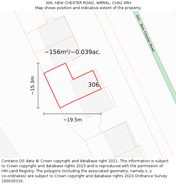 306, NEW CHESTER ROAD, WIRRAL, CH62 4RH: Plot and title map