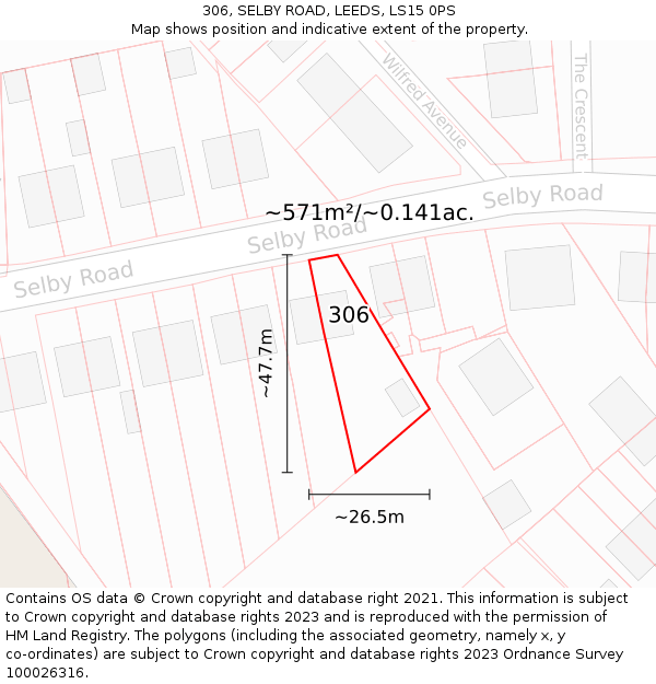 306, SELBY ROAD, LEEDS, LS15 0PS: Plot and title map