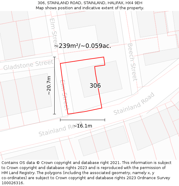 306, STAINLAND ROAD, STAINLAND, HALIFAX, HX4 9EH: Plot and title map