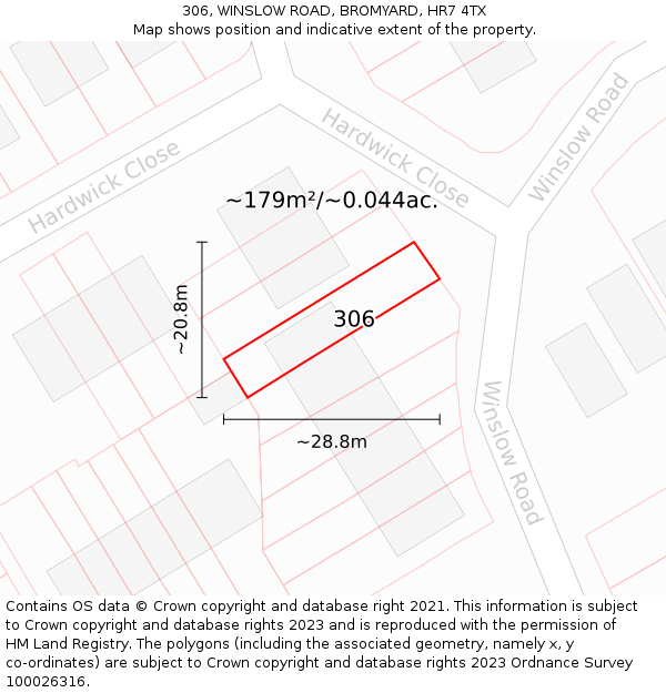 306, WINSLOW ROAD, BROMYARD, HR7 4TX: Plot and title map