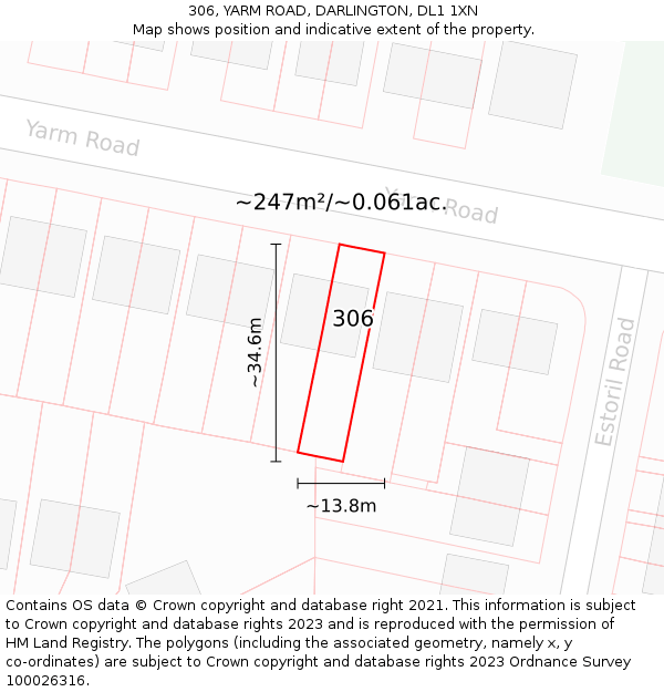 306, YARM ROAD, DARLINGTON, DL1 1XN: Plot and title map