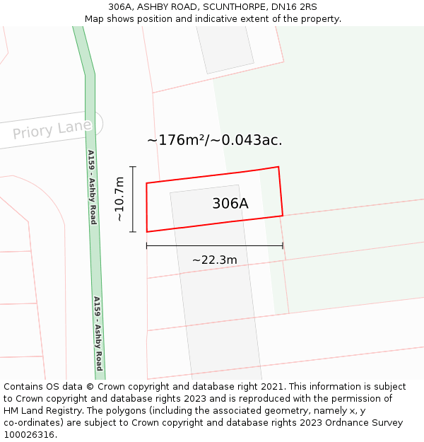 306A, ASHBY ROAD, SCUNTHORPE, DN16 2RS: Plot and title map