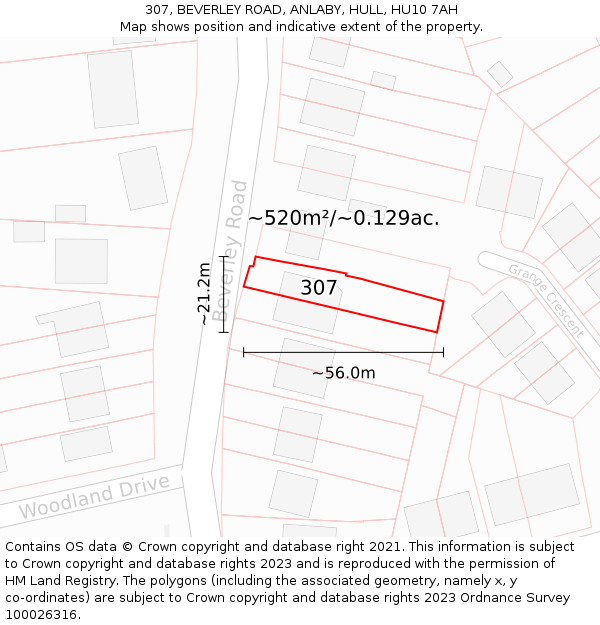 307, BEVERLEY ROAD, ANLABY, HULL, HU10 7AH: Plot and title map