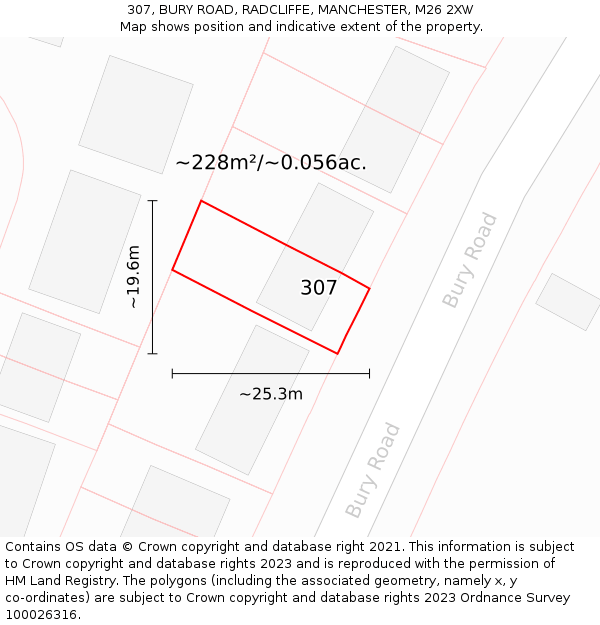 307, BURY ROAD, RADCLIFFE, MANCHESTER, M26 2XW: Plot and title map