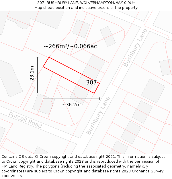 307, BUSHBURY LANE, WOLVERHAMPTON, WV10 9UH: Plot and title map
