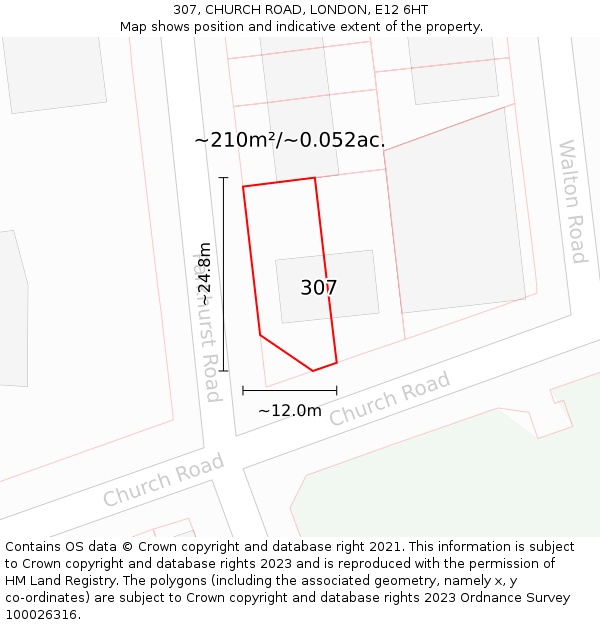 307, CHURCH ROAD, LONDON, E12 6HT: Plot and title map