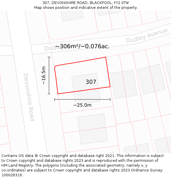 307, DEVONSHIRE ROAD, BLACKPOOL, FY2 0TW: Plot and title map