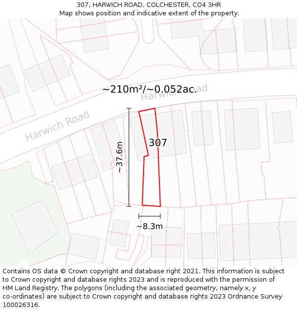 307, HARWICH ROAD, COLCHESTER, CO4 3HR: Plot and title map